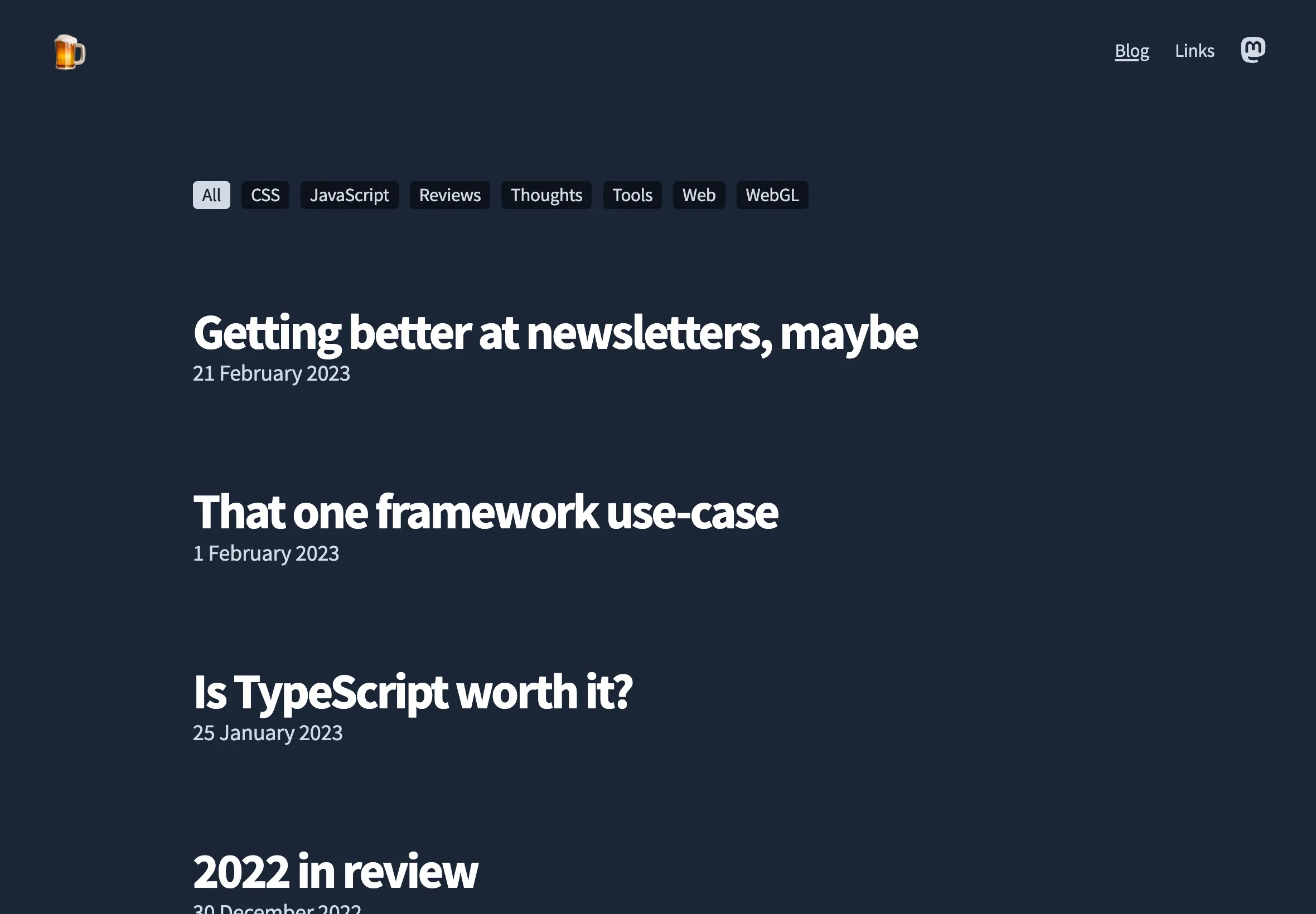 A screenshot of timseverien.com’s blue homepage from early 2022